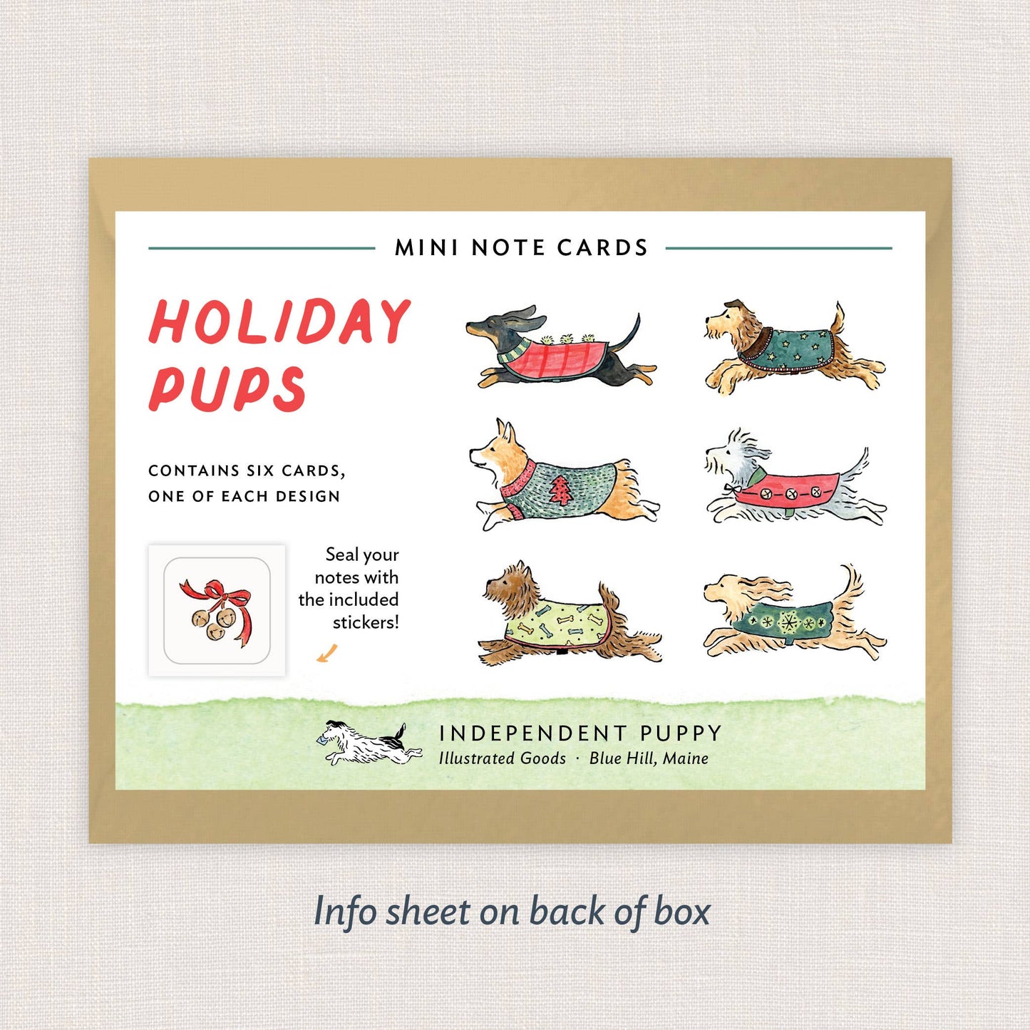 Holiday Pups Mini Note Cards, Set of 6 | 2.5 x 3.5"