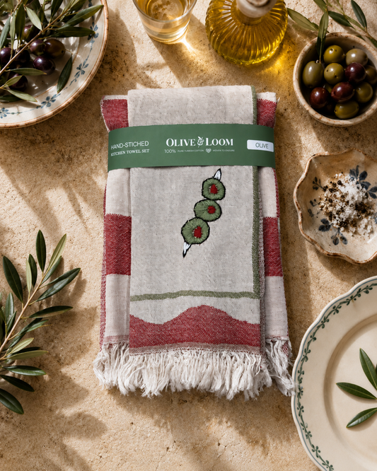Olive - Hand-Stitched Kitchen Towel Set