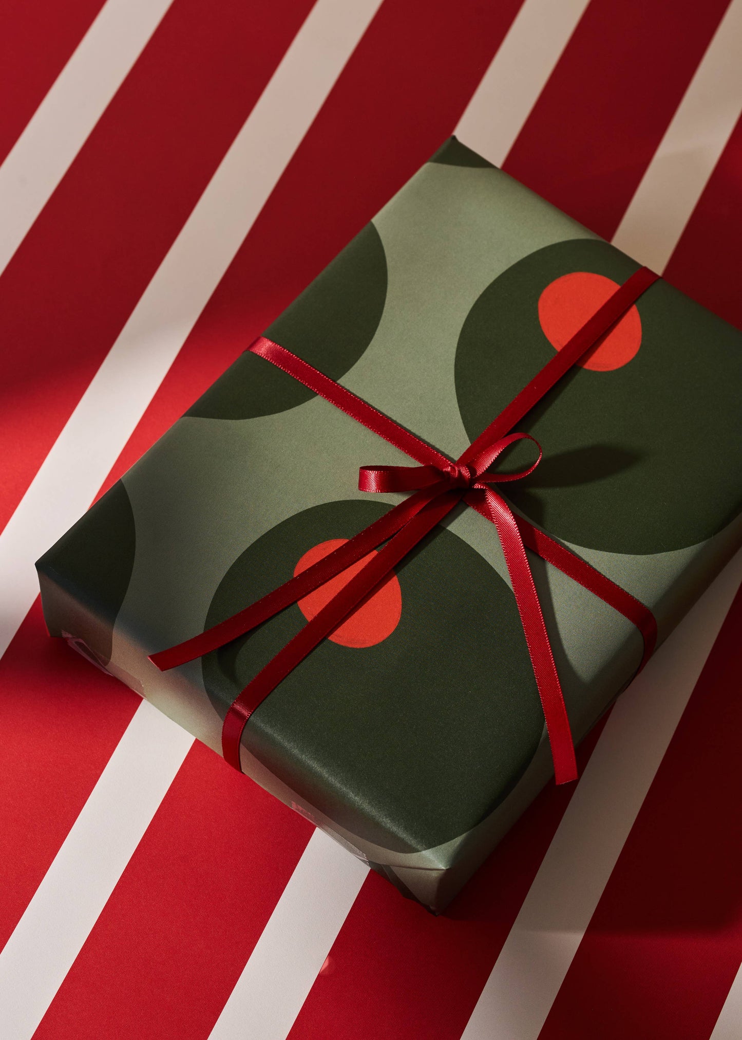 Olive and Red Stripe Double Sided Gift Wrap | Set of 3 Sheets