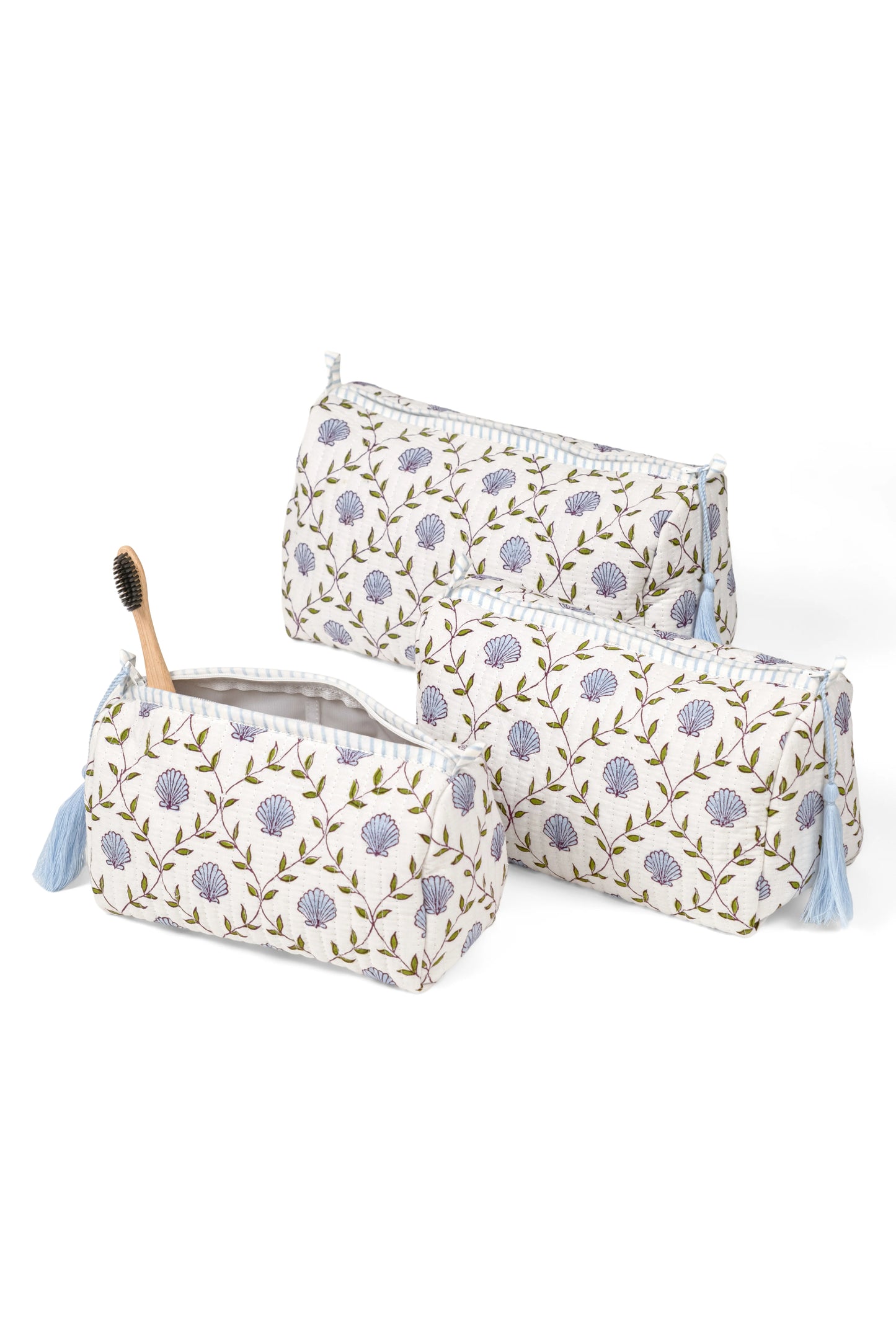 Seashell Blockprint Makeup Bag Medium/Blue