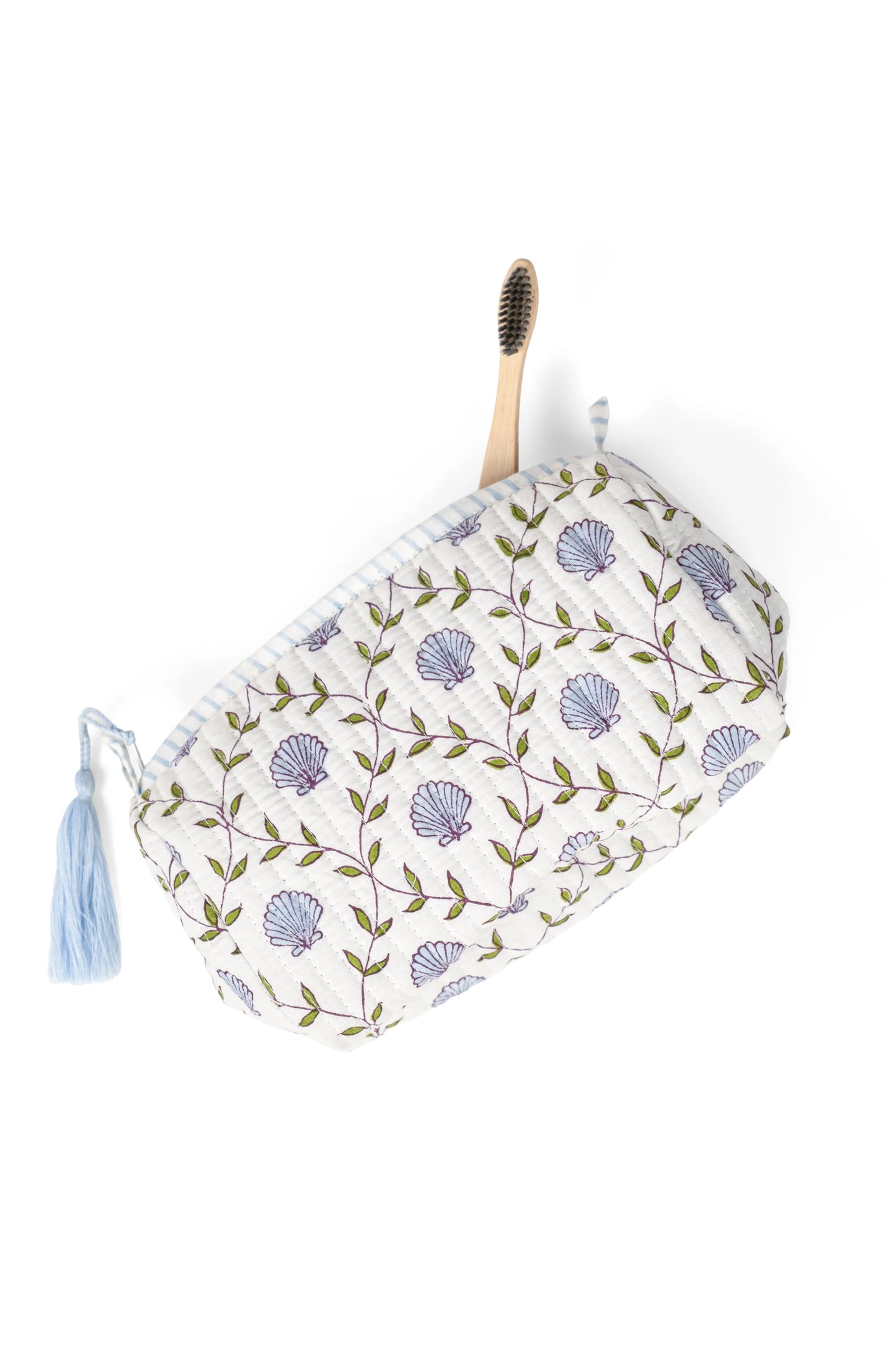 Seashell Blockprint Makeup Bag Medium/Blue