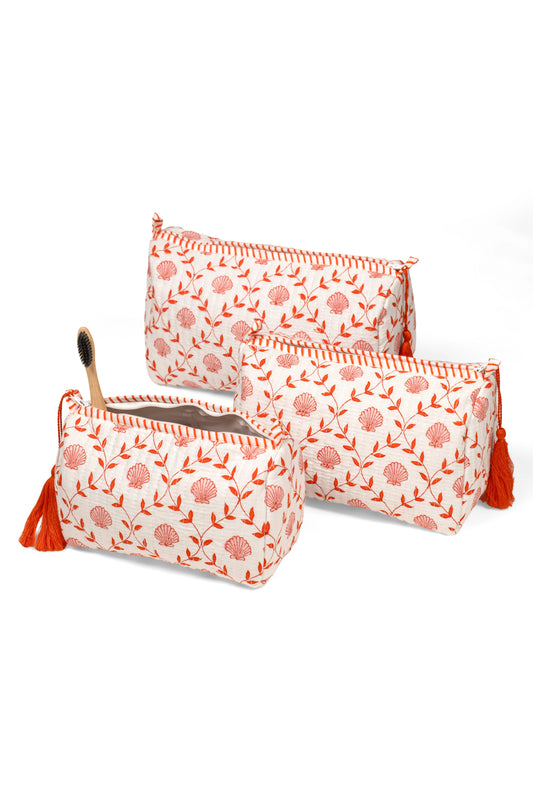 Seashell Blockprint Makeup Bag - Pink