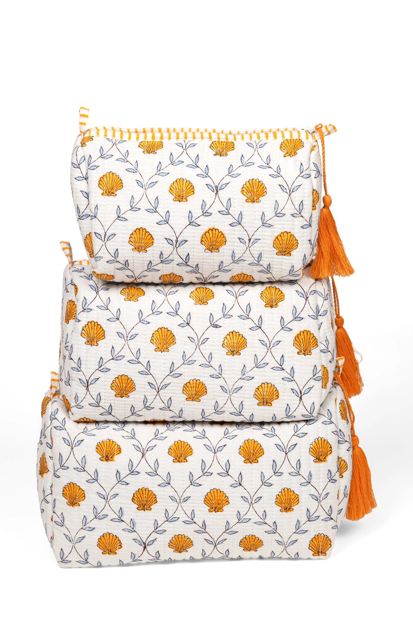 Seashell Blockprint Makeup Bag Medium/Orange