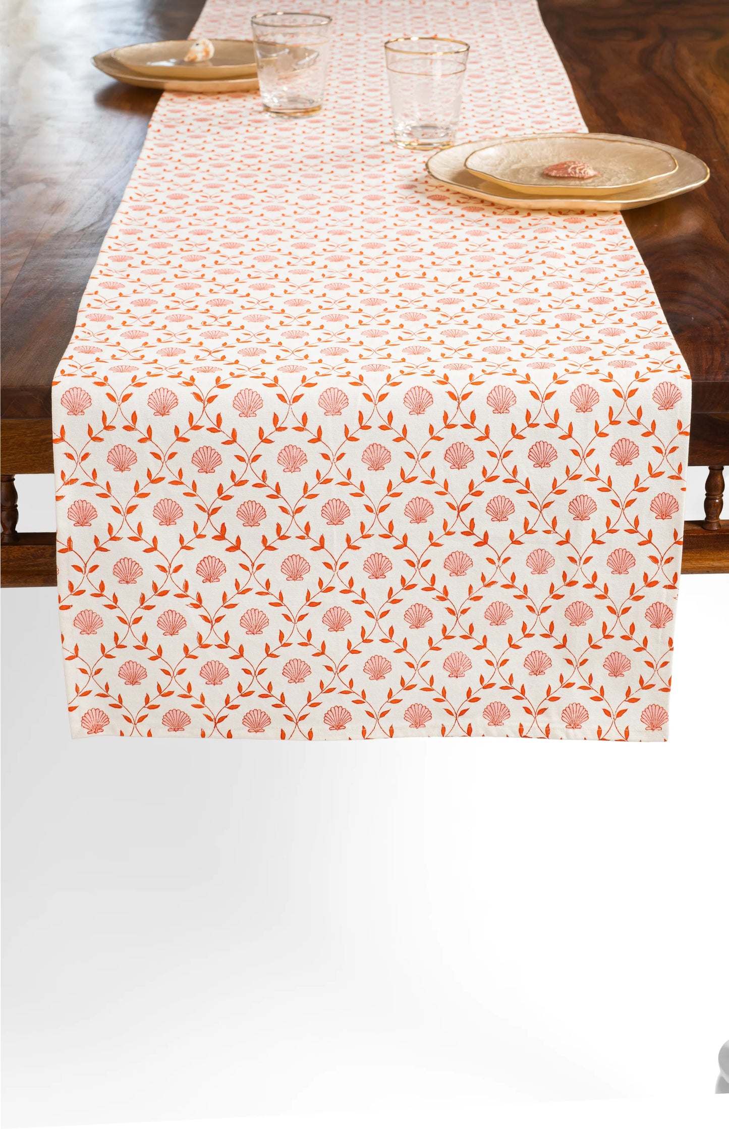 Seashell Blockprint Tablerunner - Pink