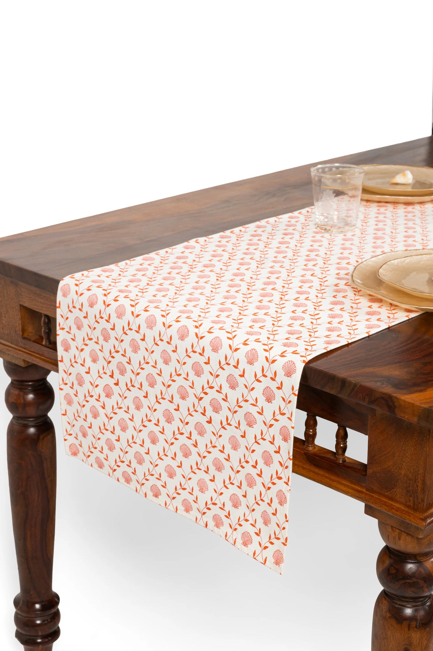 Seashell Blockprint Tablerunner - Pink