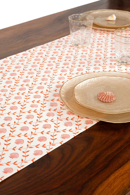 Seashell Blockprint Tablerunner - Pink