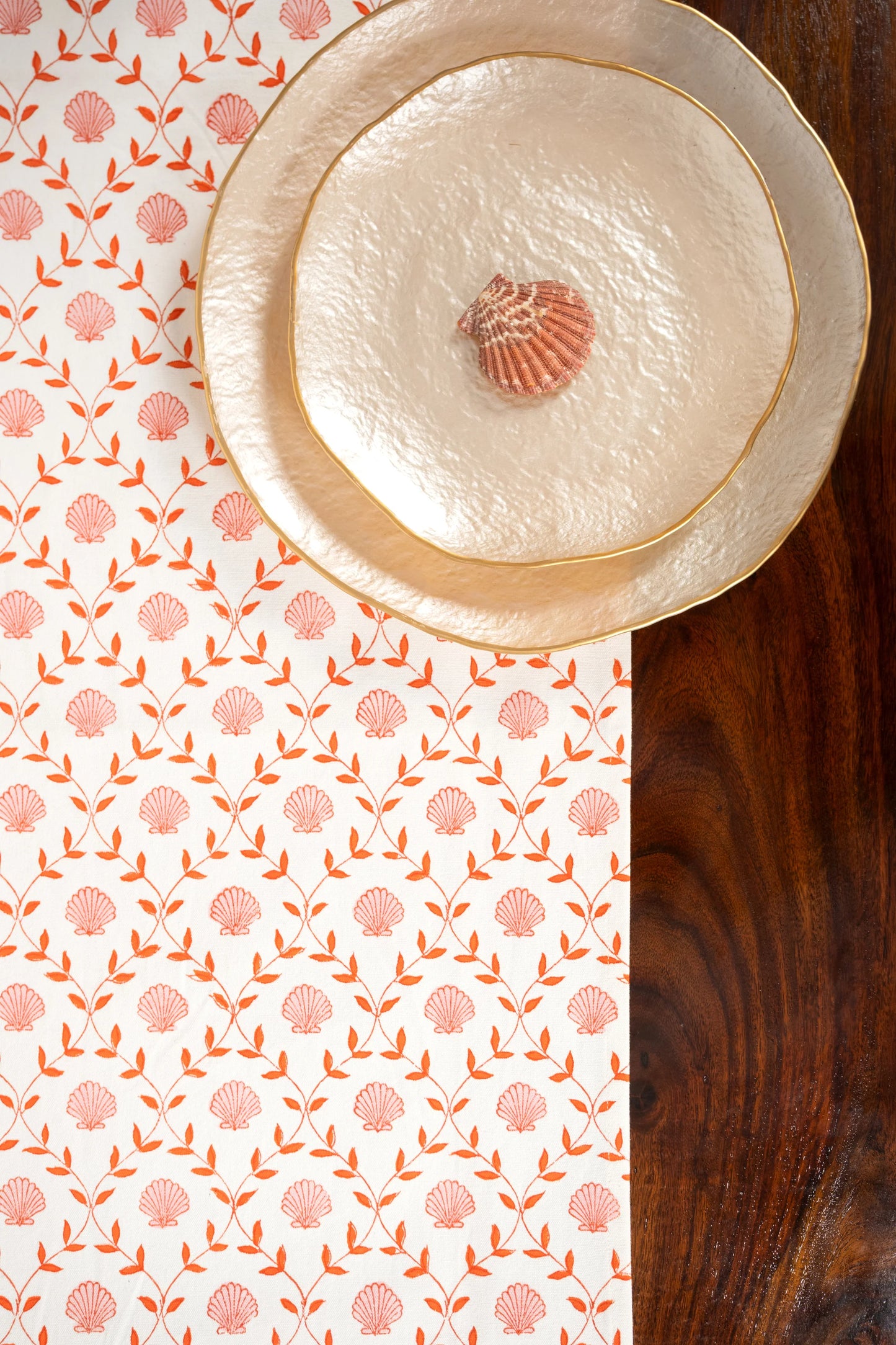 Seashell Blockprint Tablerunner - Pink