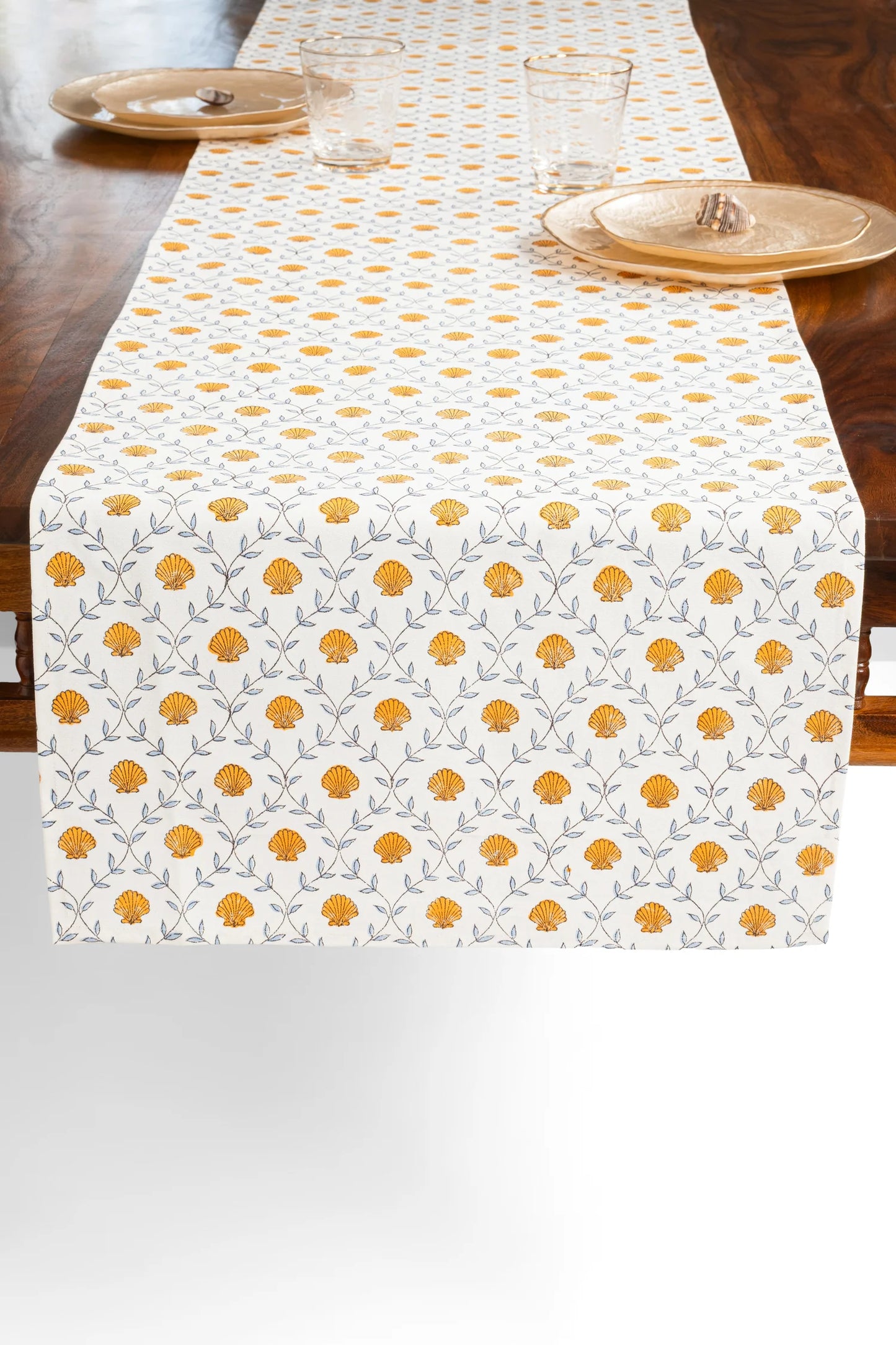 Seashell Blockprint Tablerunner - Orange