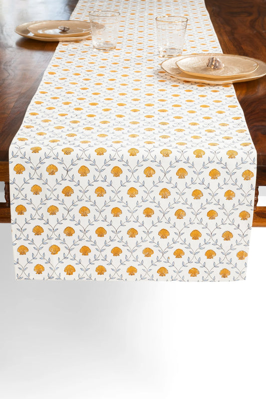 Seashell Blockprint Tablerunner - Orange