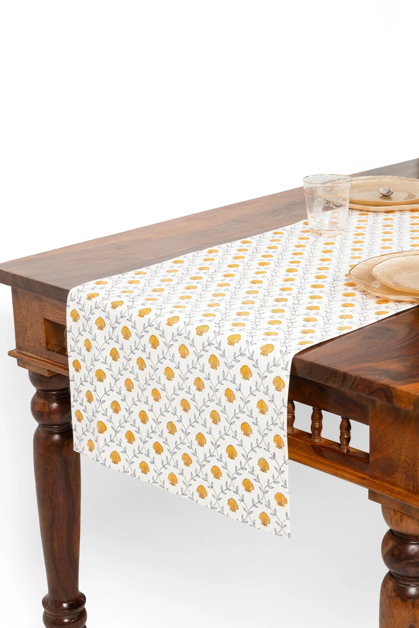 Seashell Blockprint Tablerunner - Orange
