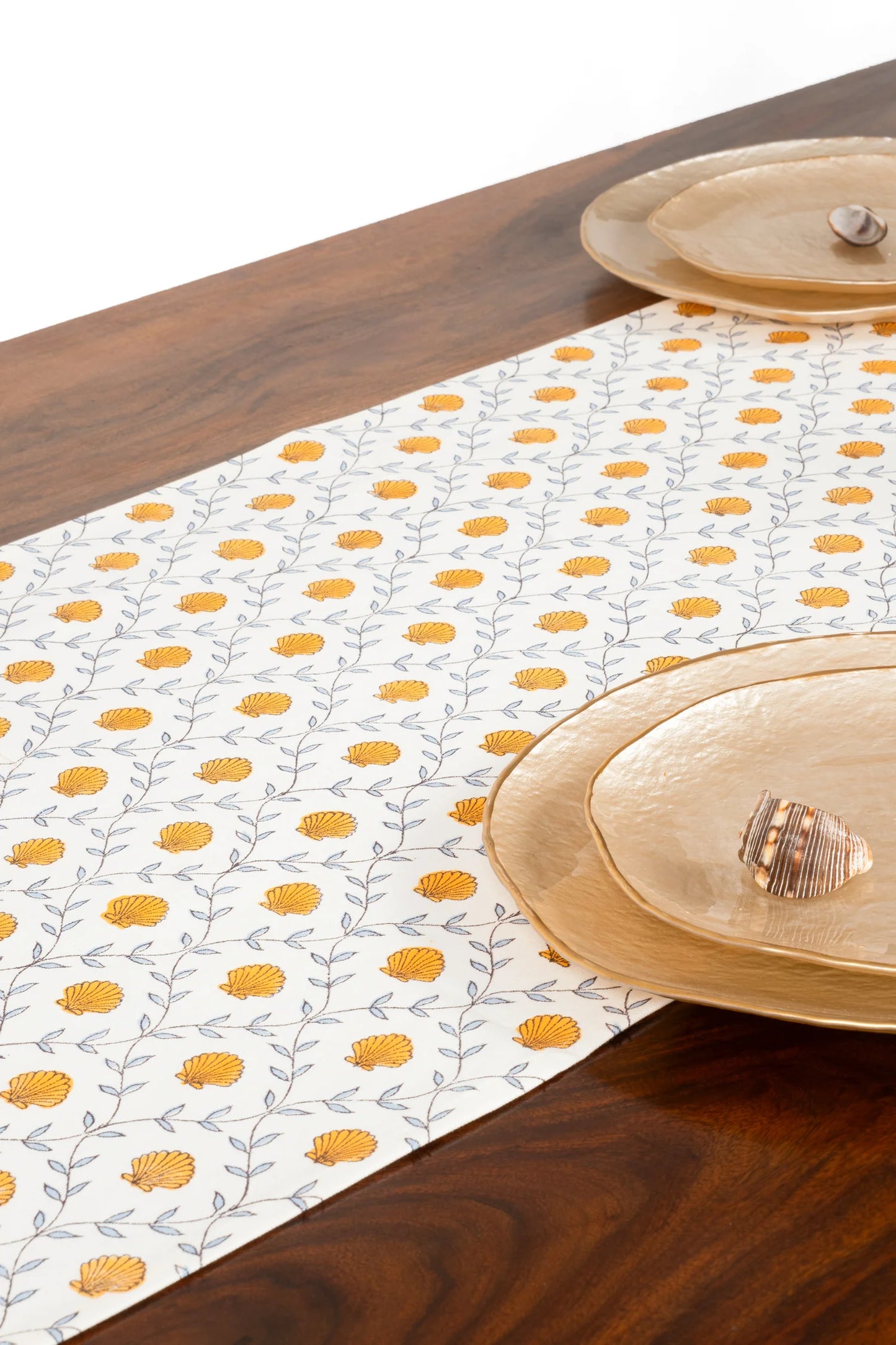 Seashell Blockprint Tablerunner - Orange