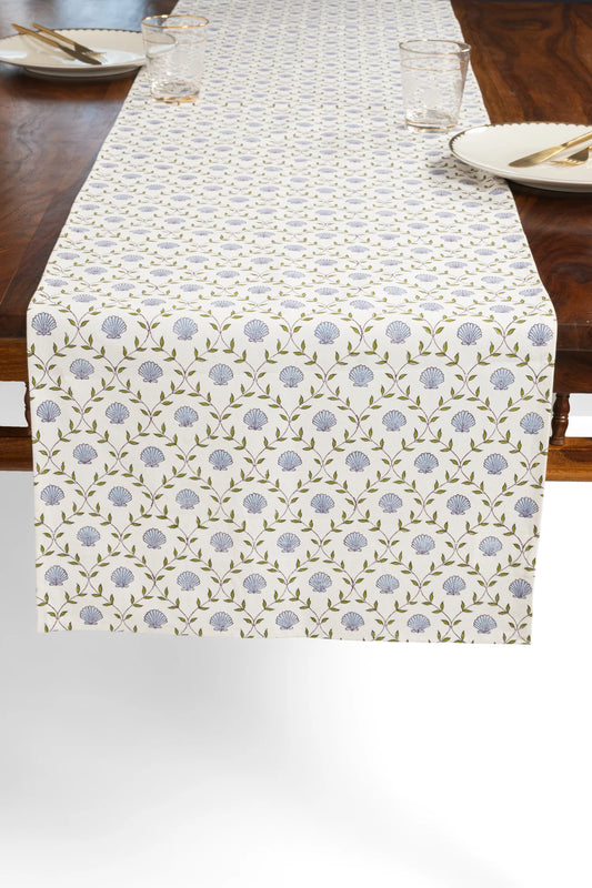 Seashell Blockprint Tablerunner - Blue