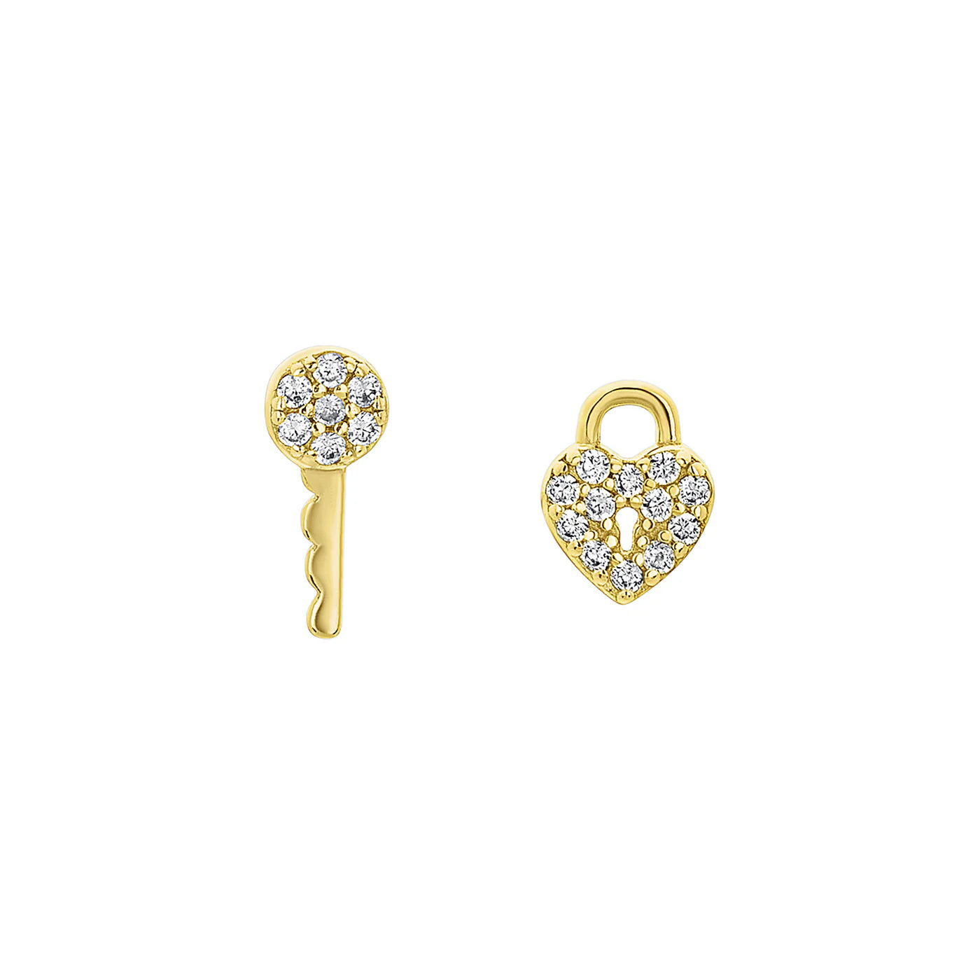 Heart Lock Studs Gold