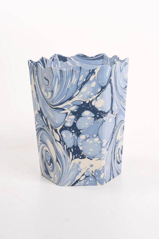 Hand-Marbled Scallop Waste Bin / Storage Bin in Ocean Wave