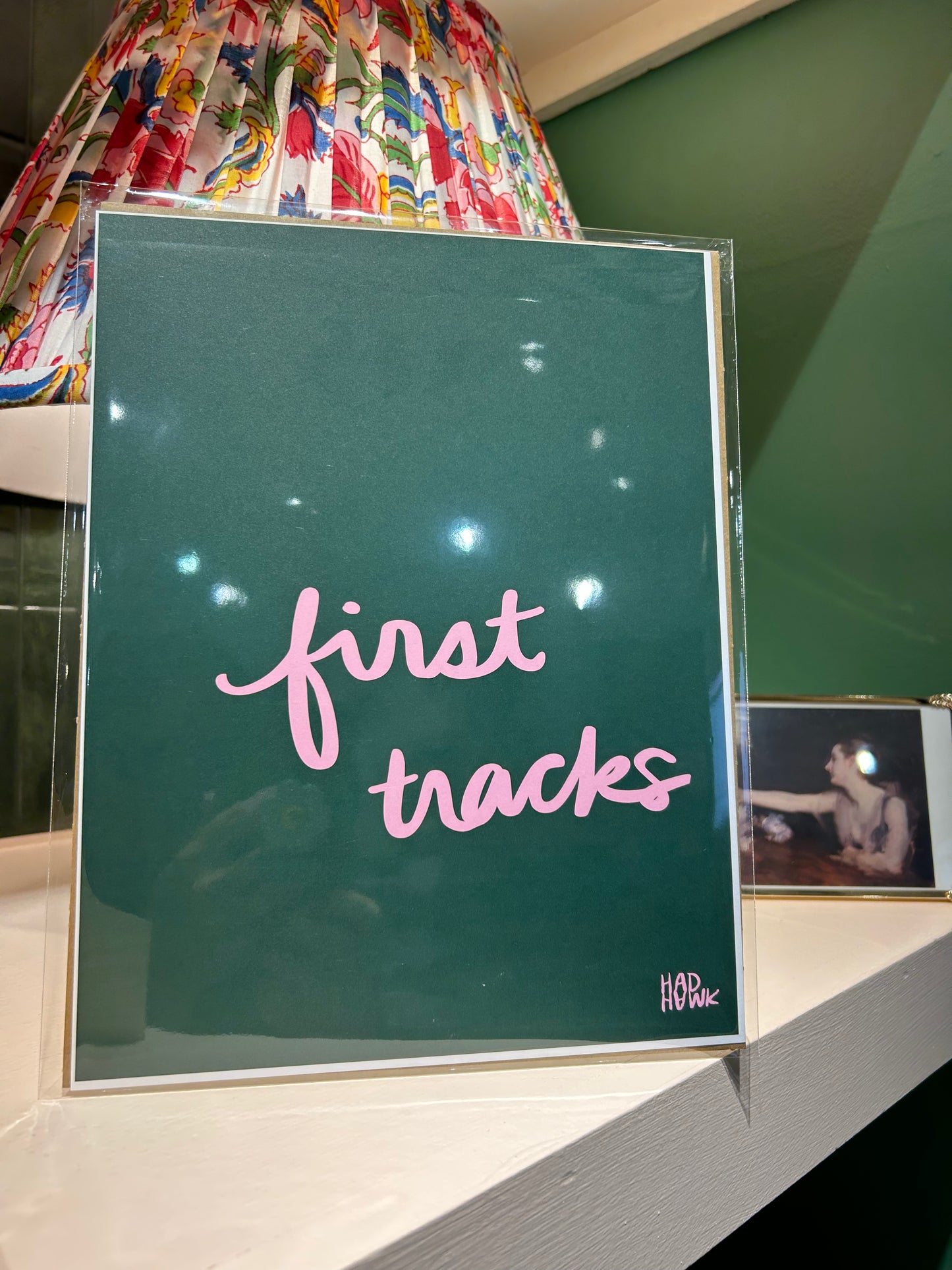 first tracks original art print - green & pink