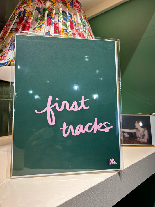 first tracks original art print - green & pink
