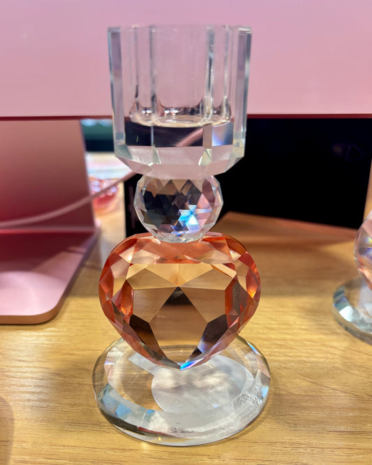 Pink Heart Glass Candle Stick Holder
