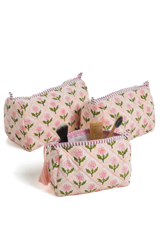 Mona Blockprint Makeup Bag in Pink