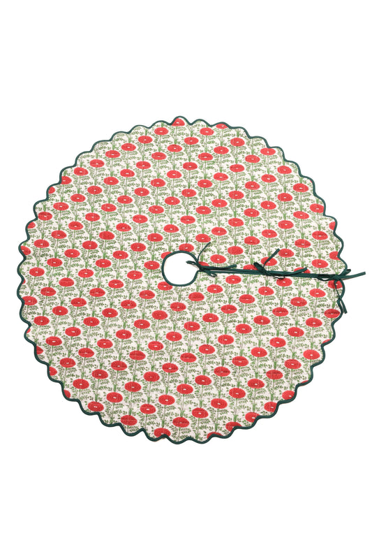 Scalloped Blockprint Quilted Tree Skirt in Araminta Green