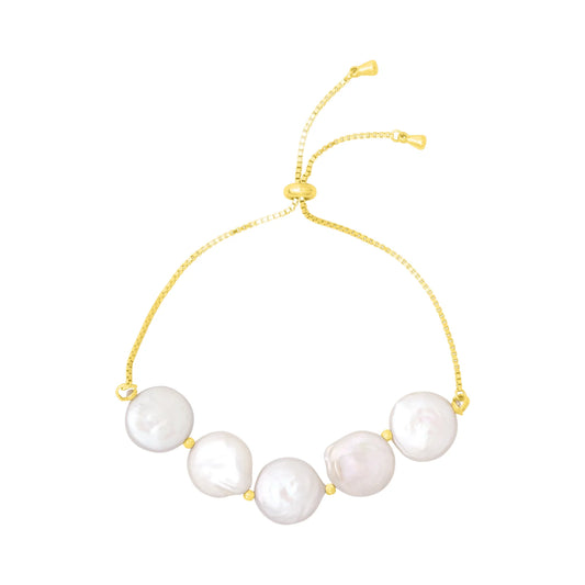 LUCIA CHAMPAGNE PEARL PULL TIE BRACELET GOLD
