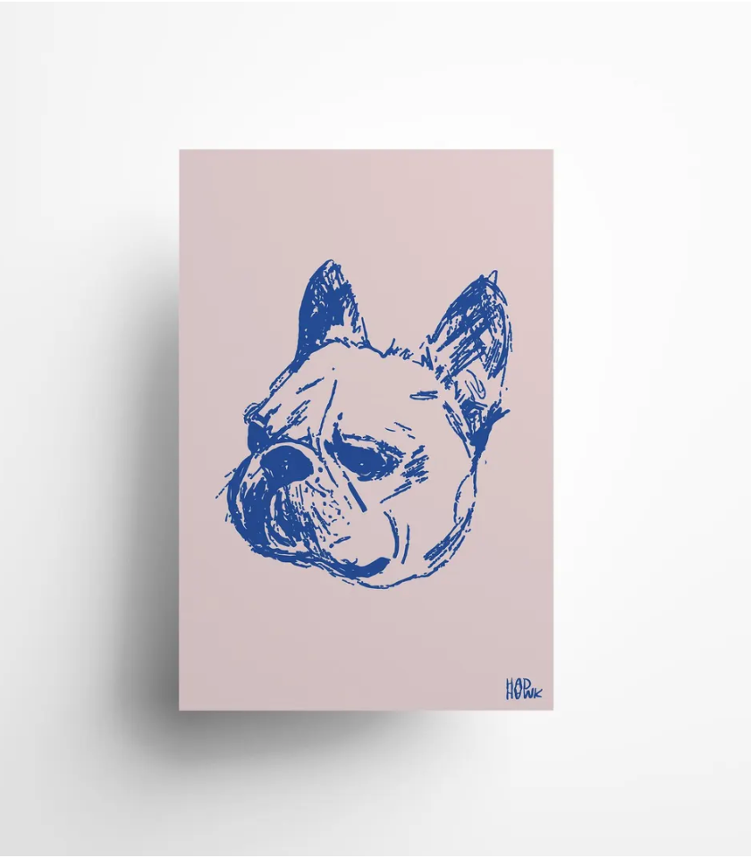 Hadhawk Design Greeting Card - French Bulldog - Navy & Pale Pink (blank inside)