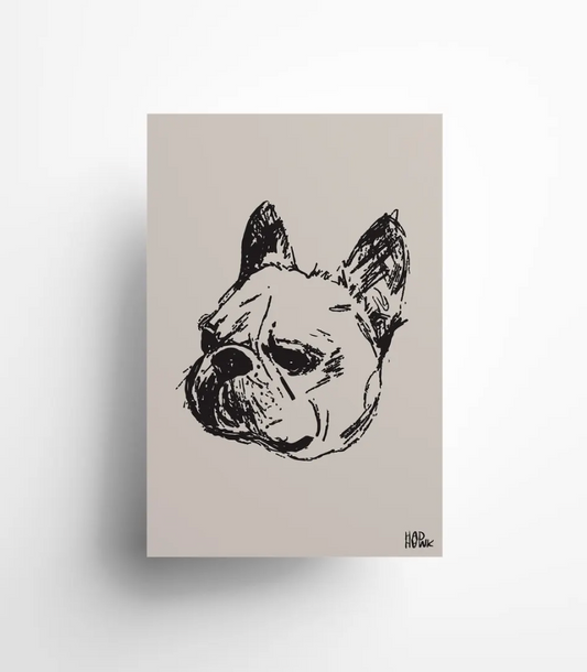 Hadhawk Design Greeting Card - French Bulldog - Black & Tan (blank inside)