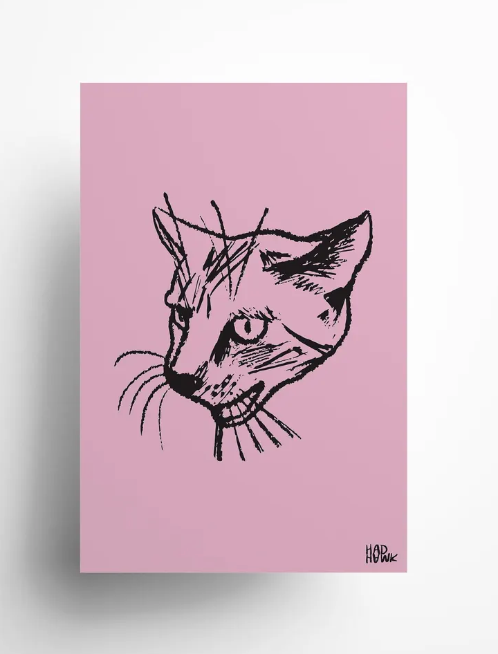 Hadhawk designs - Cat Greeting Card - Blank inside - Pink & Black