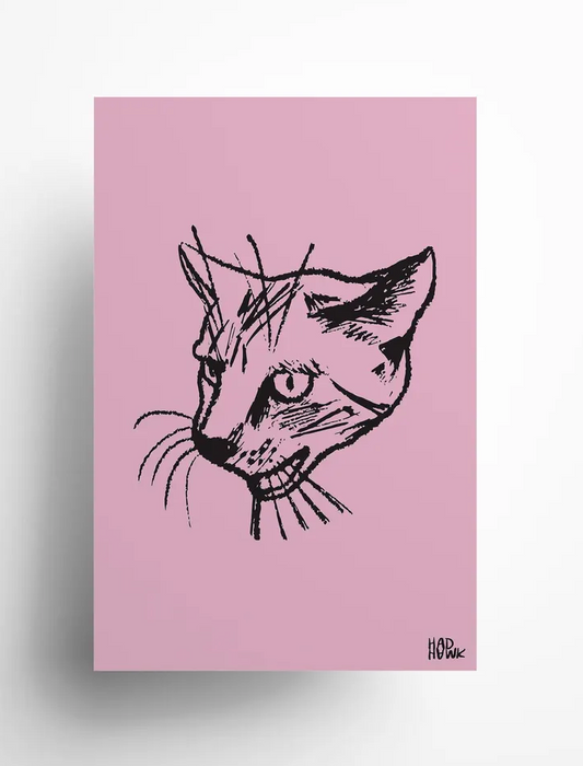 Hadhawk Design - Cat Art Print - 8.5 x 11 - Pink & Black