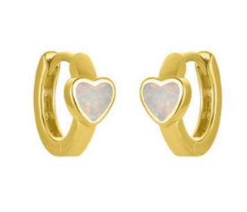 Opal Heart Huggies Gold