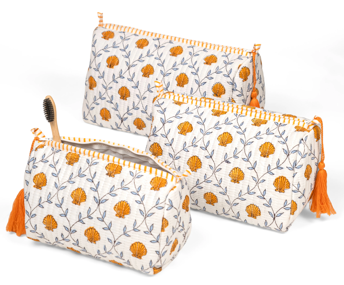 Seashell Blockprint Makeup Bag Medium/Orange