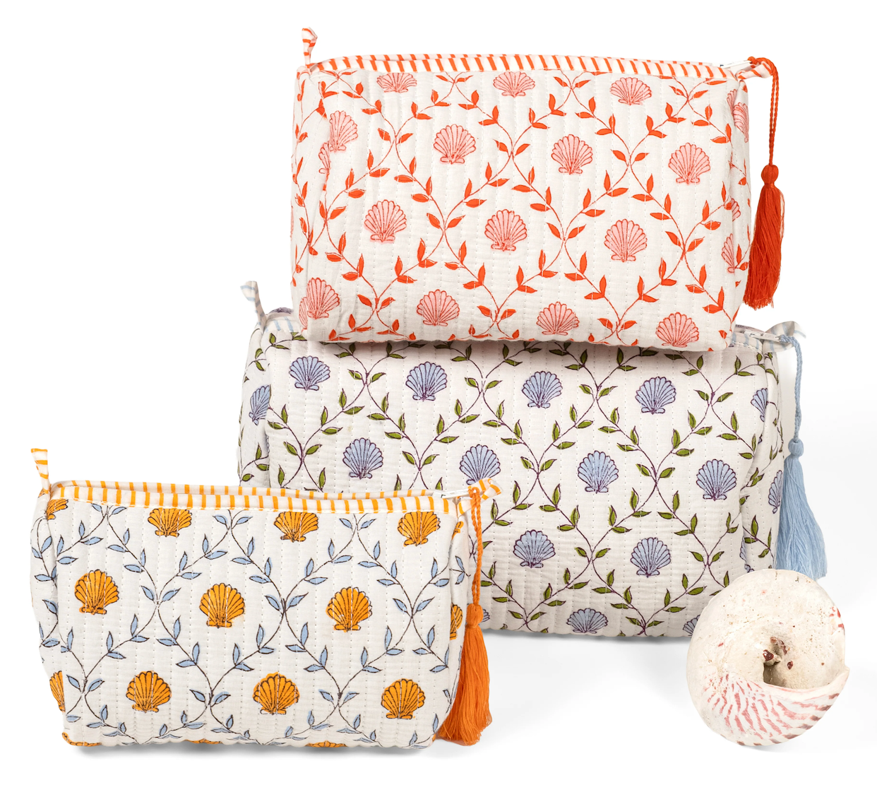 Seashell Blockprint Makeup Bag Medium/Orange