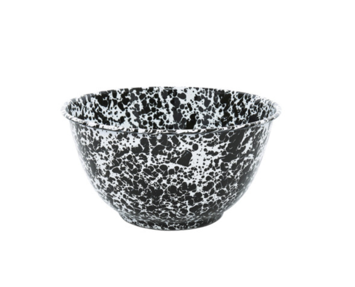 Large Splatter Enamelware Bowl - Black & White