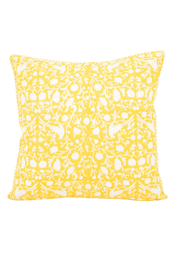 Birds of a Feather Blockprint Reversible Pillowcase in Saffron Yellow 20"x20" - Inner Child