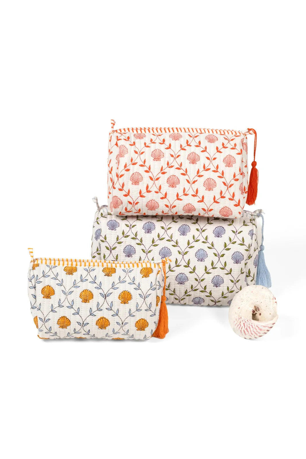 Seashell Blockprint Makeup Bag Medium/Pink