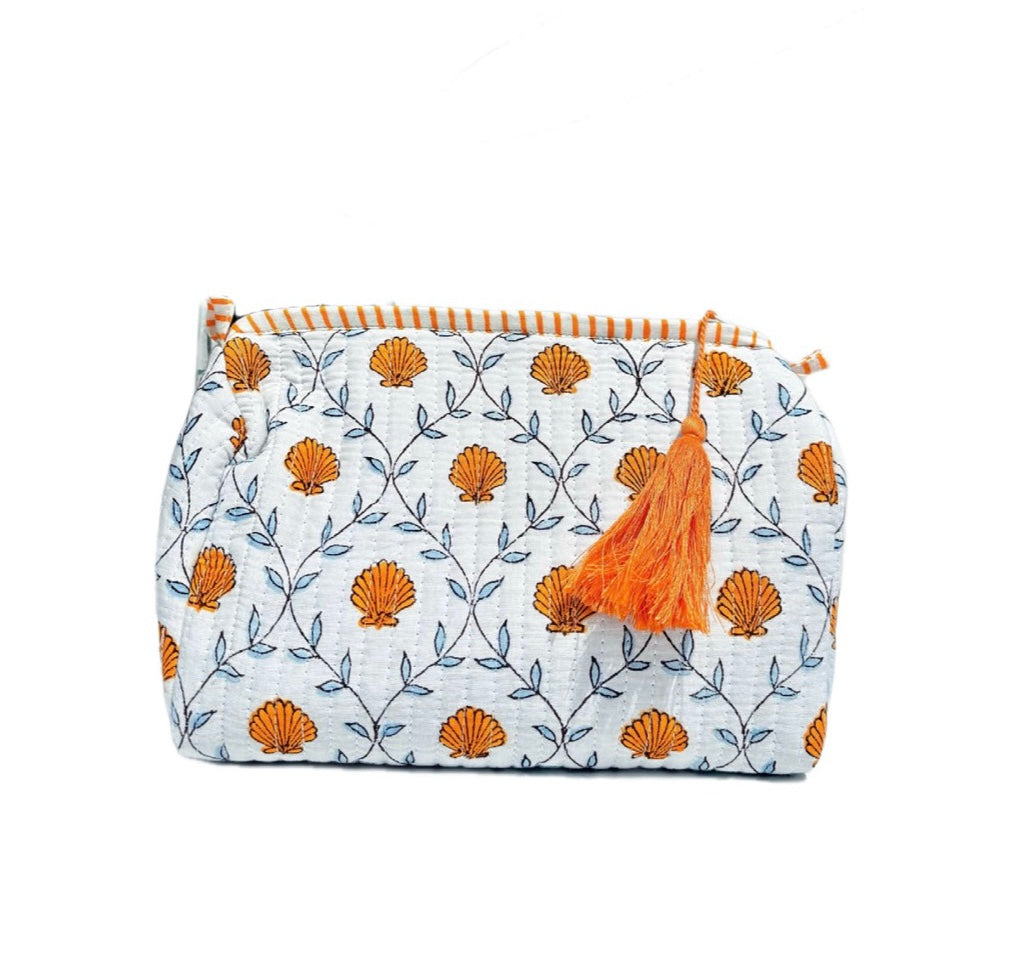 Seashell Blockprint Makeup Bag Medium/Orange