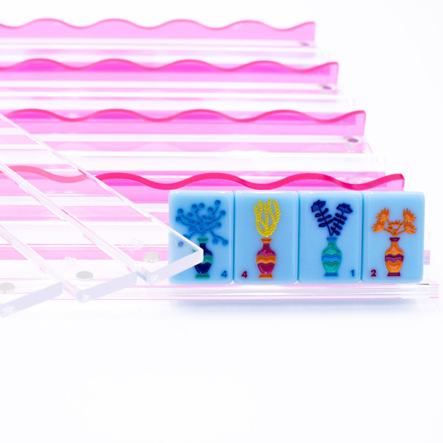 Wavy Acrylic Mahjong Racks | Multi-Colors | Magnetic Pushers
