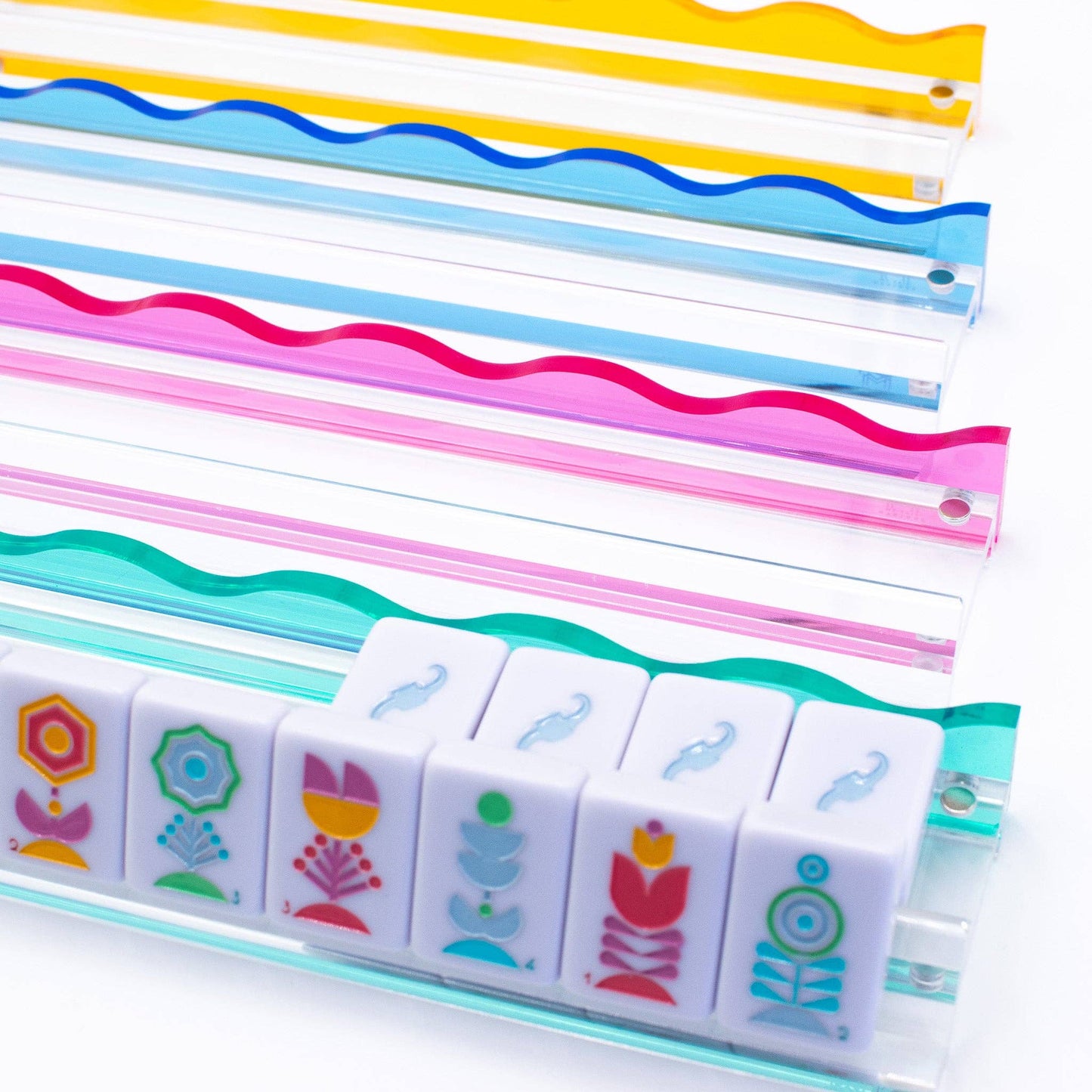 Wavy Acrylic Mahjong Racks | Multi-Colors | Magnetic Pushers