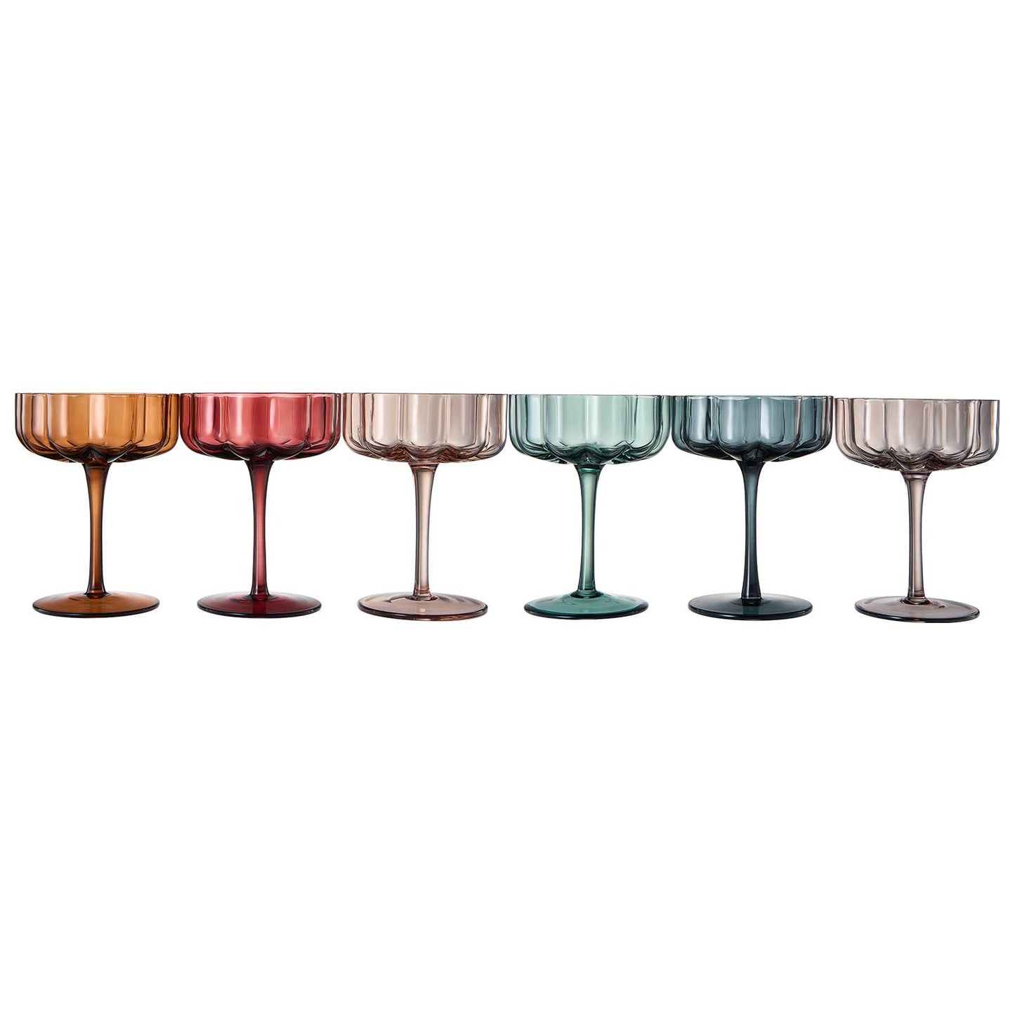 Flower Vintage Wavy Petals Glass Coupe 7oz, Sold individually (Muted Rainbow)