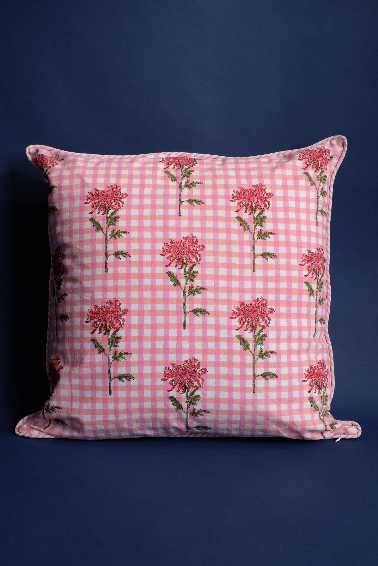 Dahlia Gingham Blockprint Throw Pillow 20x20