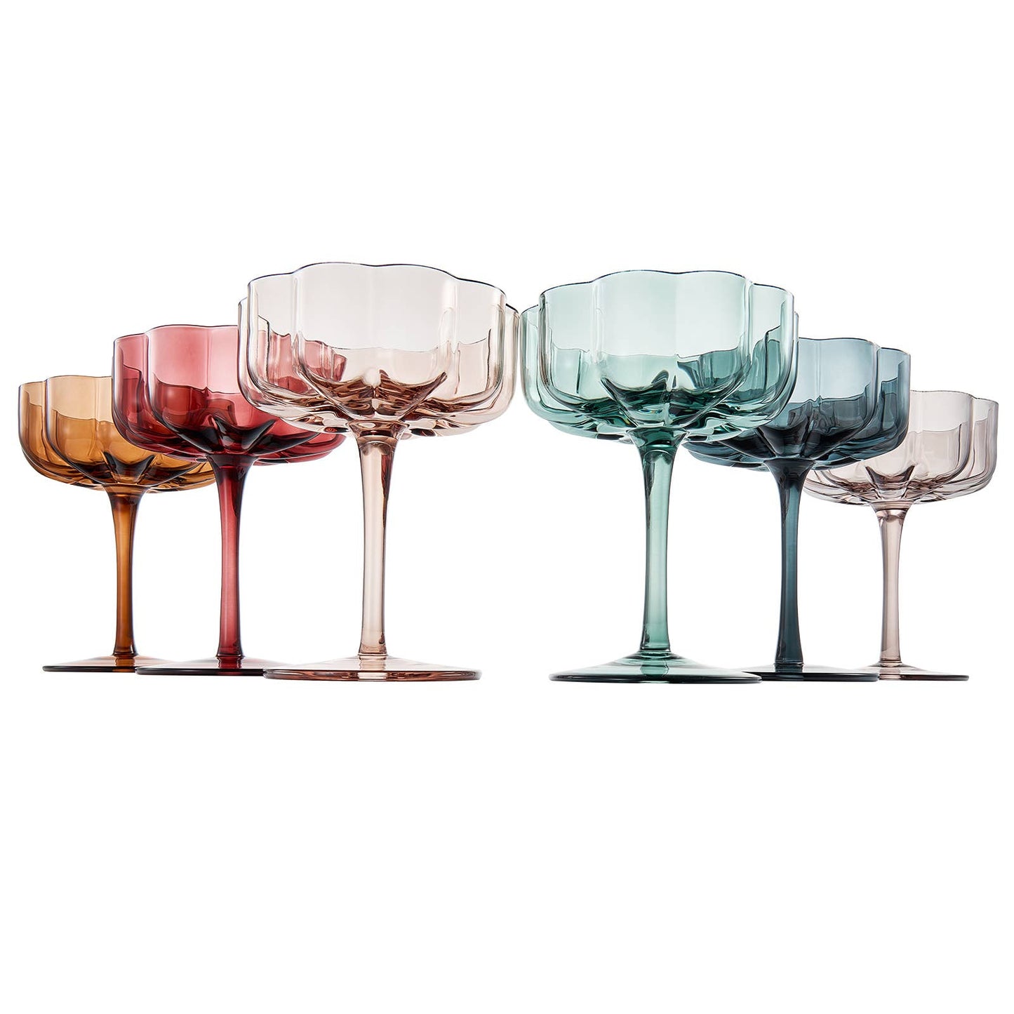 Flower Vintage Wavy Petals Glass Coupe 7oz, Sold individually (Muted Rainbow)