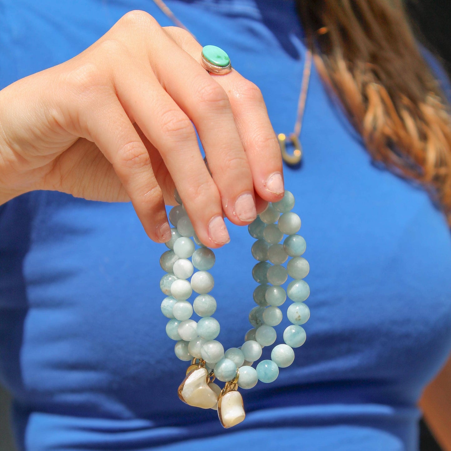 Pearl Charm Bracelet in Aquamarine