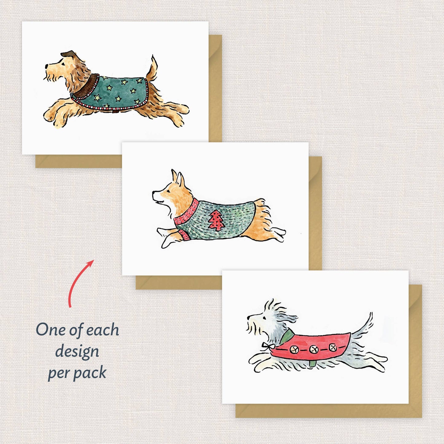 Holiday Pups Mini Note Cards, Set of 6 | 2.5 x 3.5"