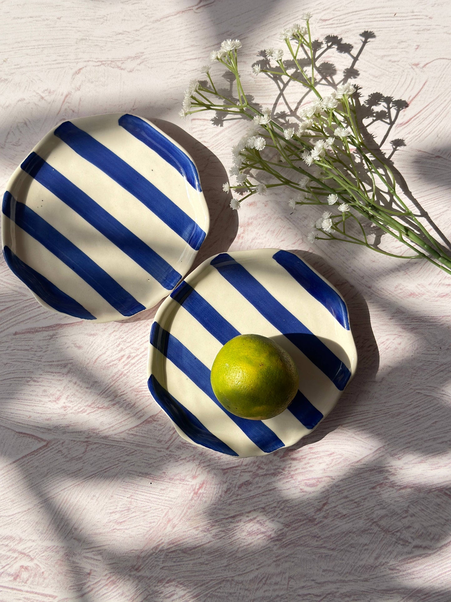 Ceramic Blue stripe plate, 6.3 X 6.3 Inches