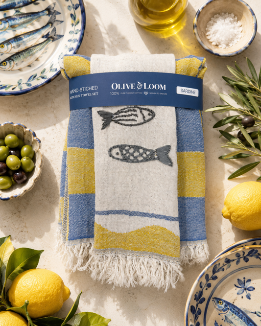 Sardine - Hand-Stitched Kitchen Tea Towel Set