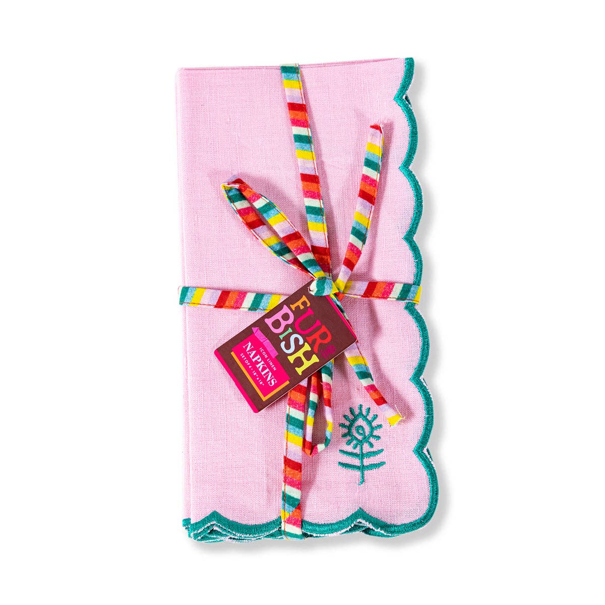 Icon Linen Napkins S/4 - Light Pink + Emerald