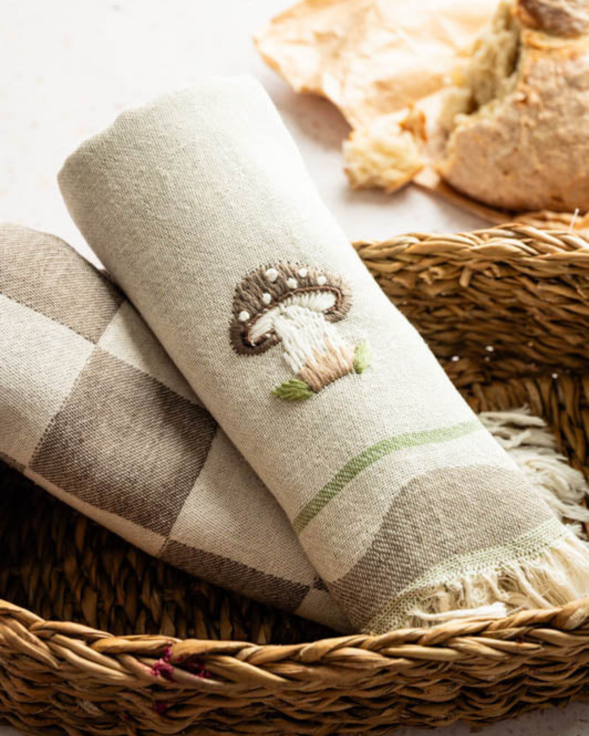 Mushroom - Hand-Stitched Kitchen Tea Towel Set