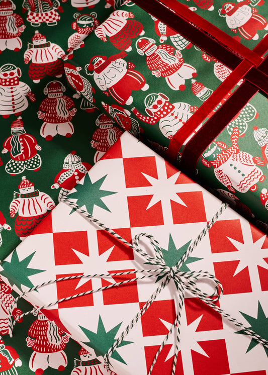 Ski Buddies & Star Block Double Sided Gift Wrap Set