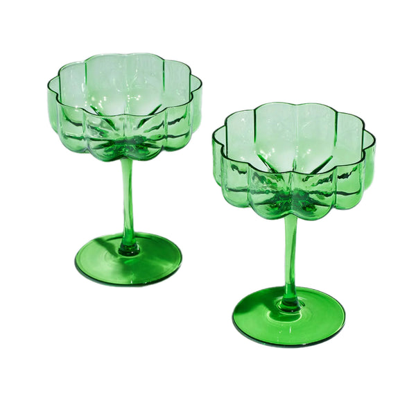 Green Scallop Edge Glass Coupe
