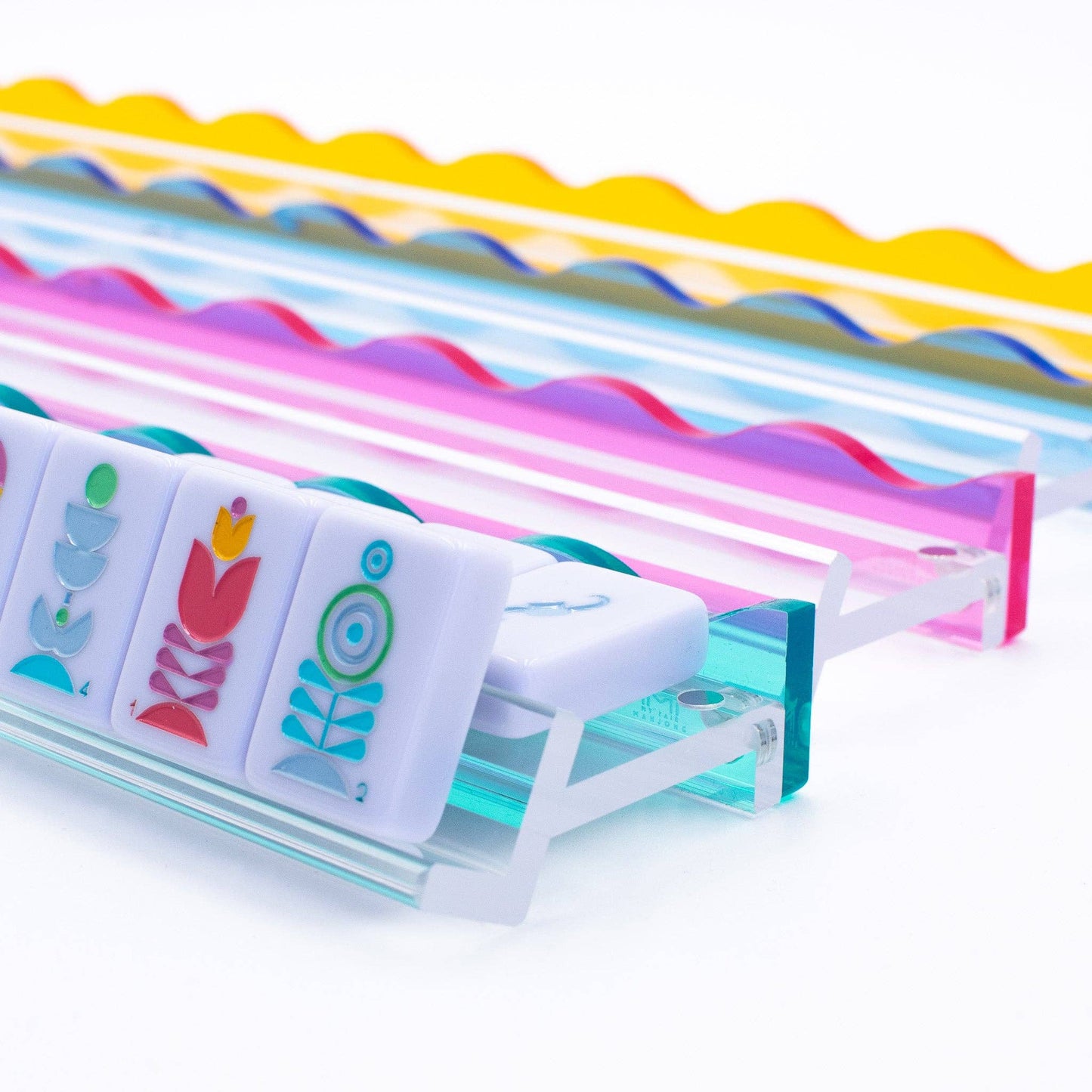 Wavy Acrylic Mahjong Racks | Multi-Colors | Magnetic Pushers