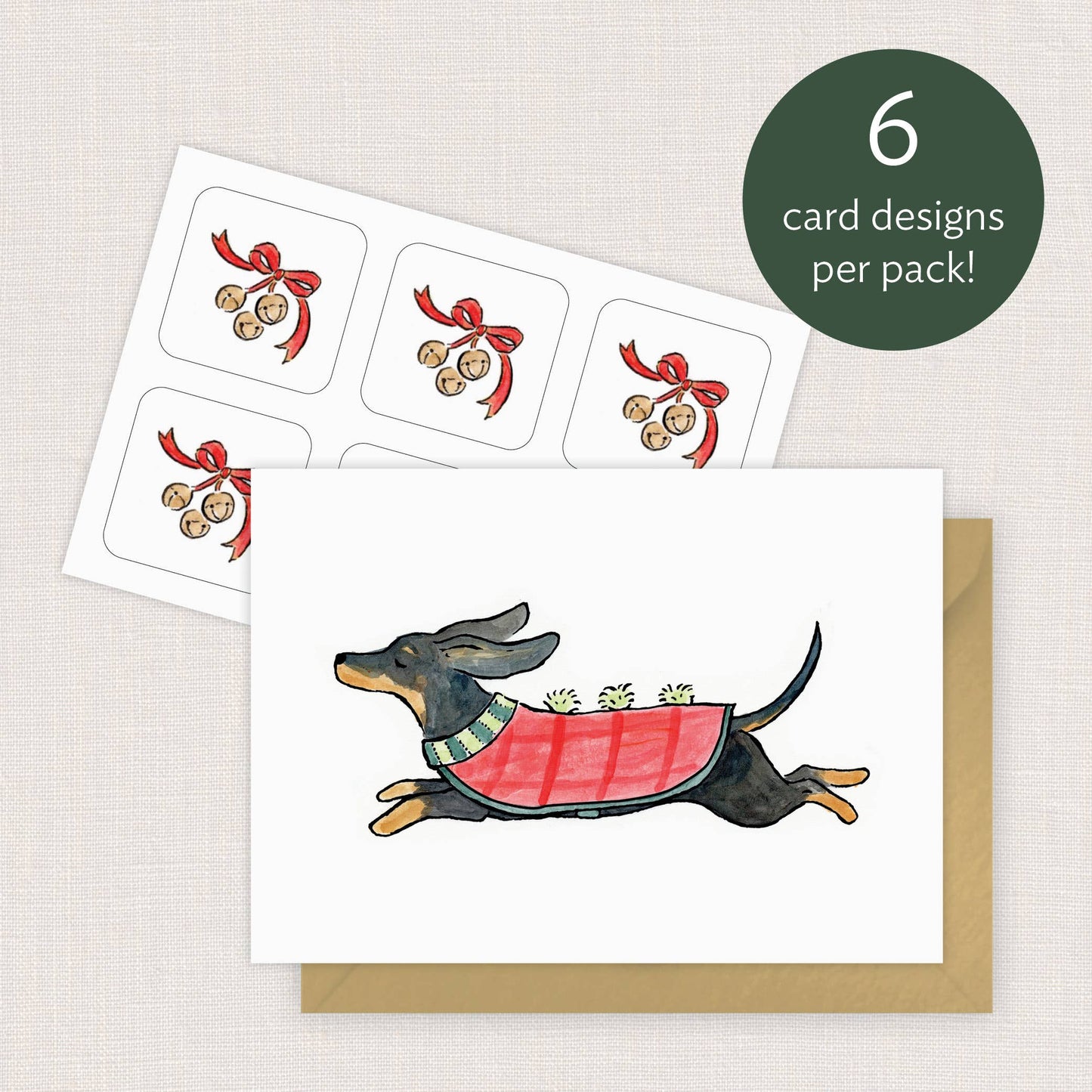 Holiday Pups Mini Note Cards, Set of 6 | 2.5 x 3.5"